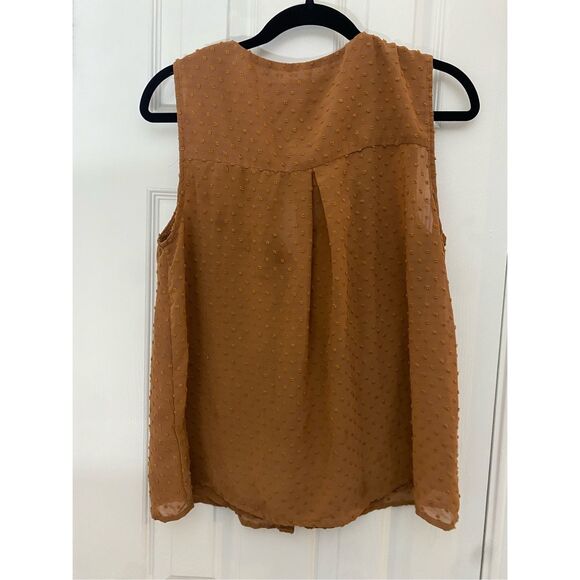 Wishlist Apparel Ruffle Burnt Orange Dot Button Sleeveless Blouse, Size Large - Picture 11 of 15